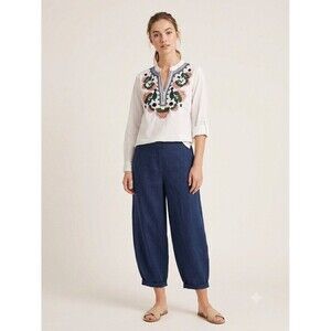 Boho Embroidered Tunic Blouse Cotton Peasant Top White Floral Resort Coverup M